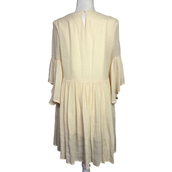 Umgee Dress Peacock Ivory Floral Embroidered Bells Sleeve Crinkle Pleated Boho - Picture 4 of 9